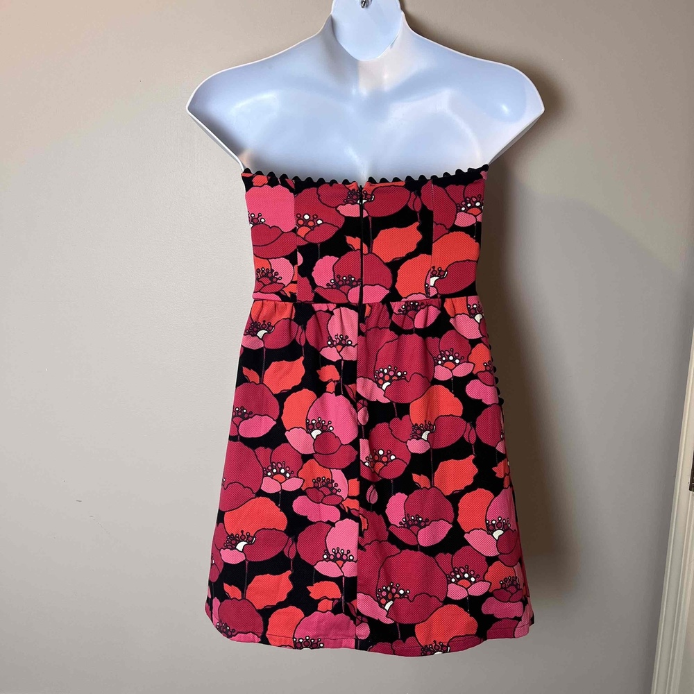 Judith March Pink Large Floral Print Sweetheart Neckline Pleated Strapless Dress - Picture 3 of 13
